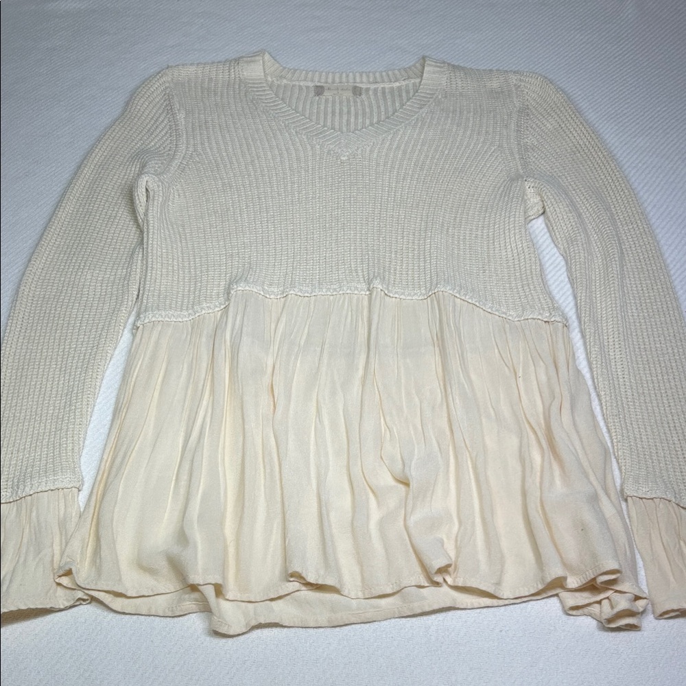 Altar'd State Cream Knit V-Neck Sweater